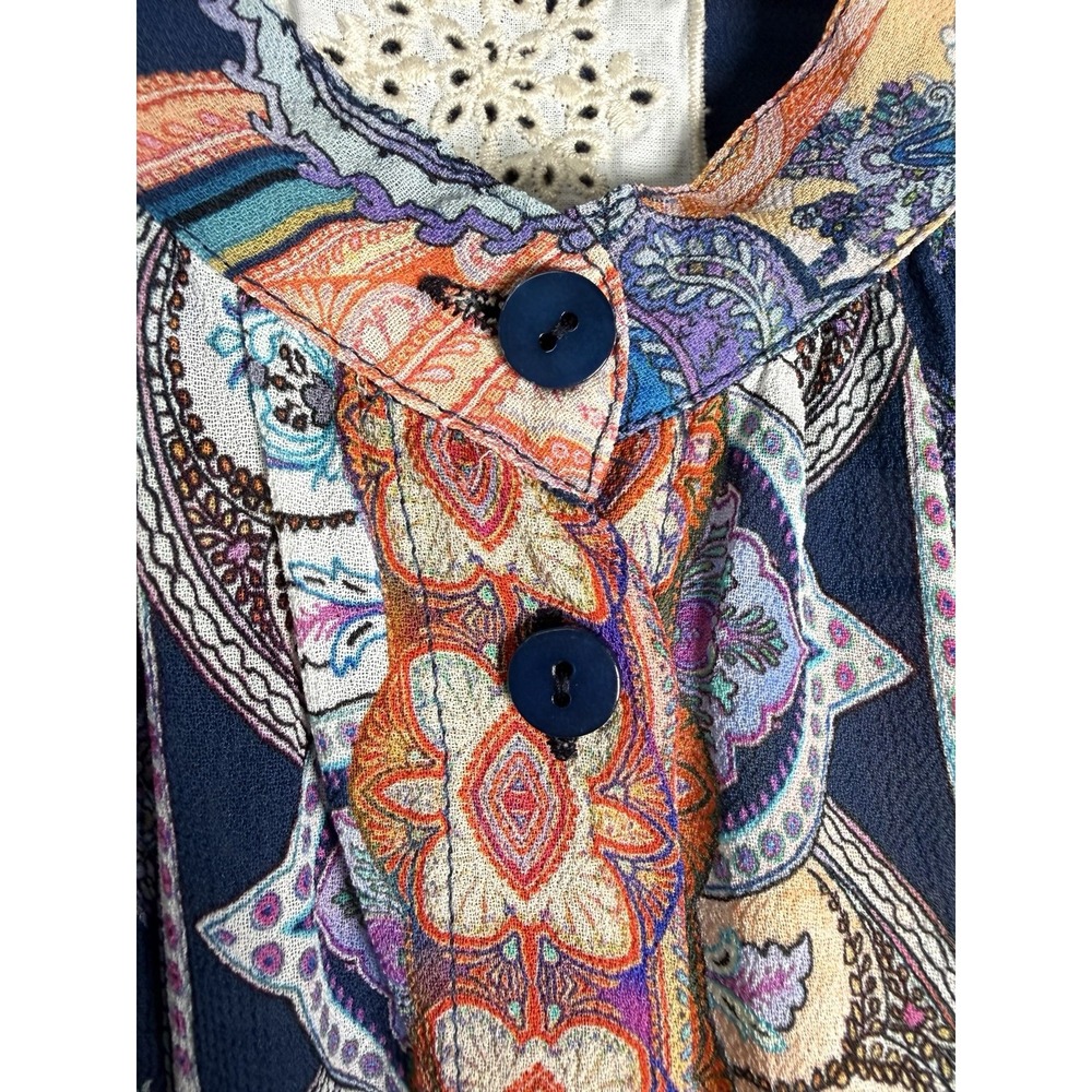 Johnny Was Boho Paisley Silk Blend Oversized Button Down Top Women's Size XXS - Picture 6 of 12